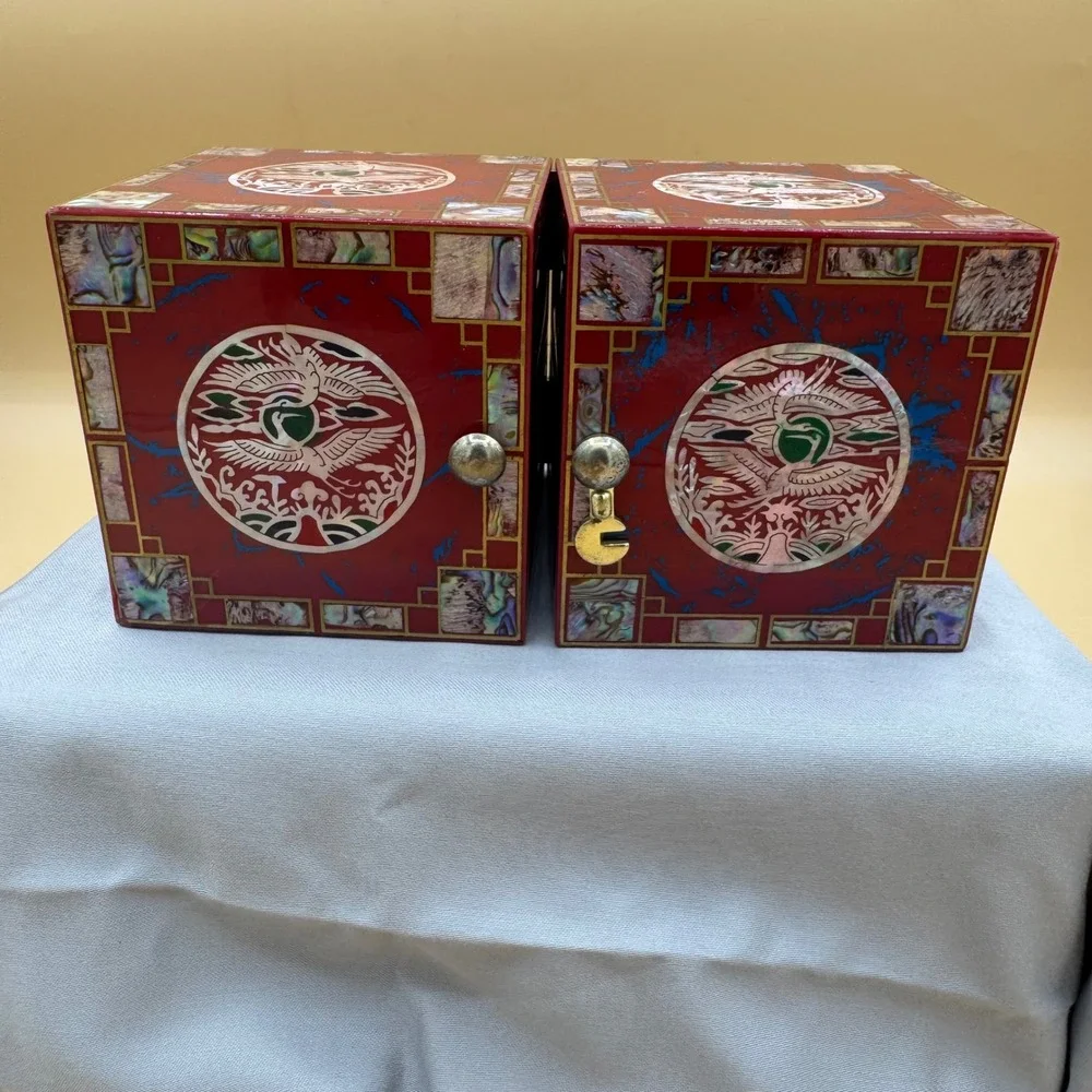 Vintage Korean Najeonchilgi Style Jewelry Box 4 Drawers Phoenix Mother of Pearl